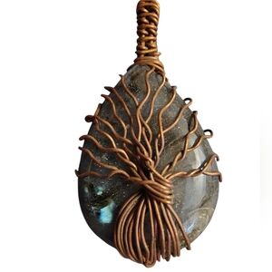 Tree Of Life Labradorite Wire Wrapped Teardrop Pendant